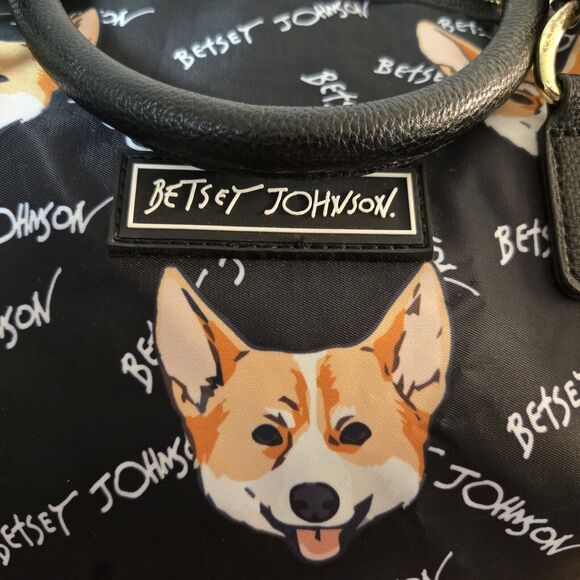 Betsy Johnson Black Weekender Duffle Corgi Print Bag w Adjustable Shoulder Strap - Picture 2 of 11